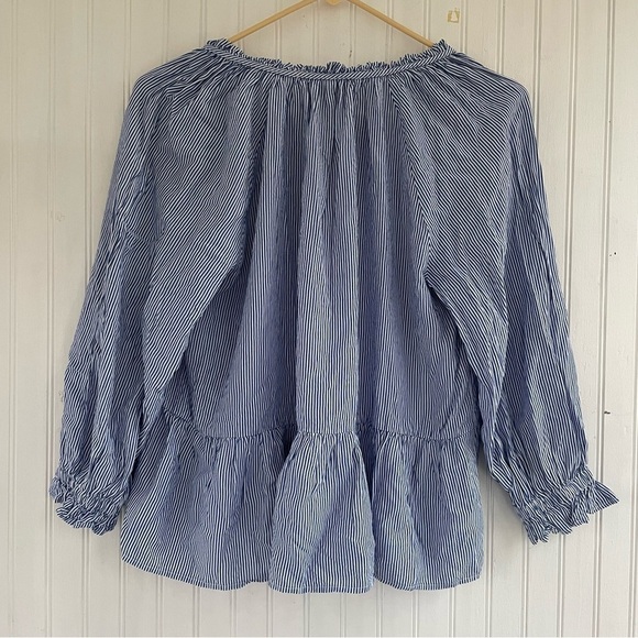 LOFT Women's Blue White Striped Cottage core Long Sleeve Blouse Medium Petite - Picture 2 of 8